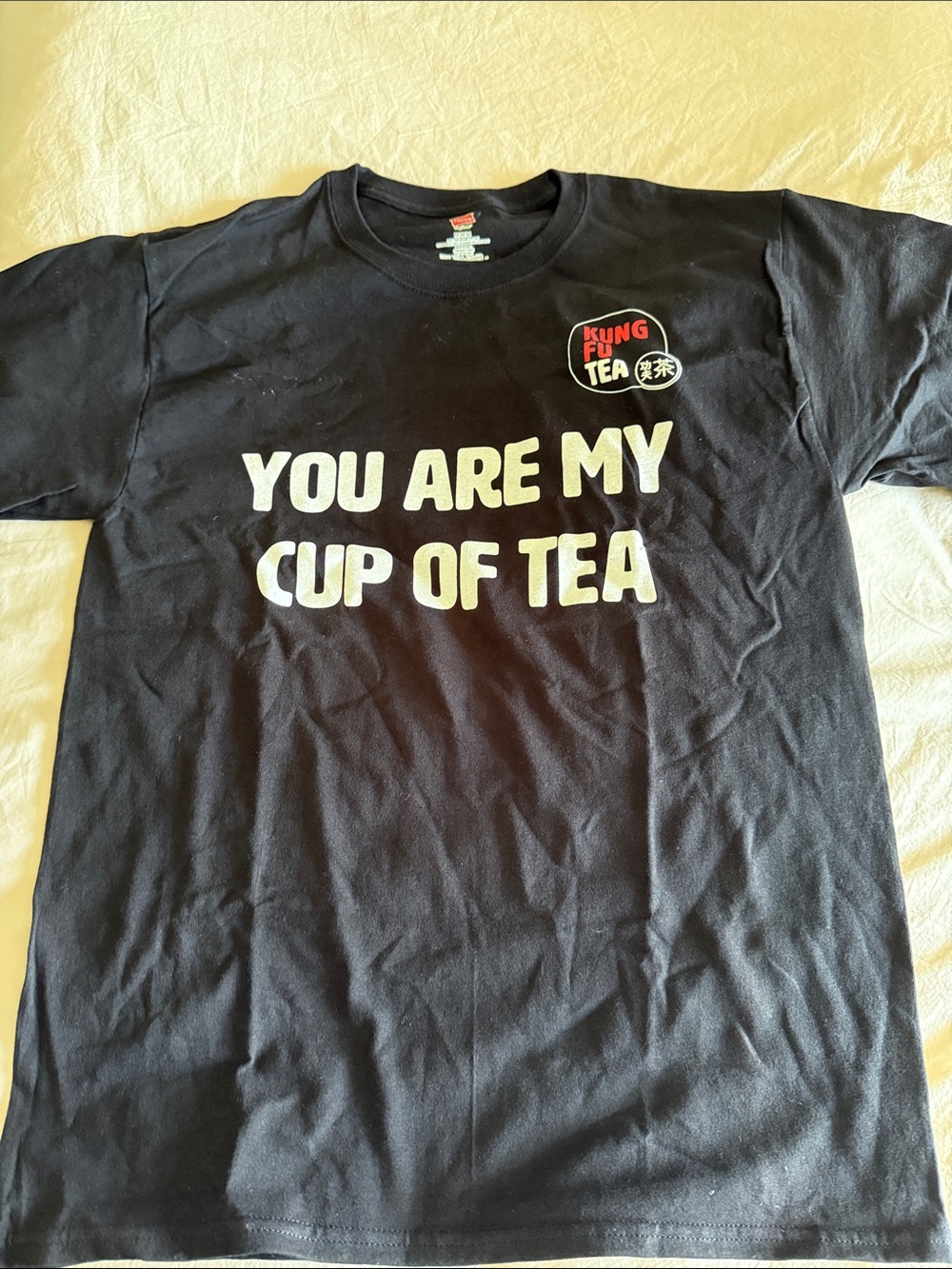 Hanes Black Tagless Cotton Tee with Red Logo